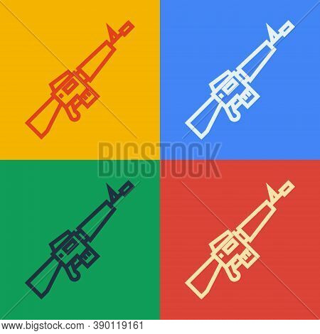 Pop Art Line M16a1 Rifle Icon Isolated On Color Background. Us Army M16 Rifle. Vector