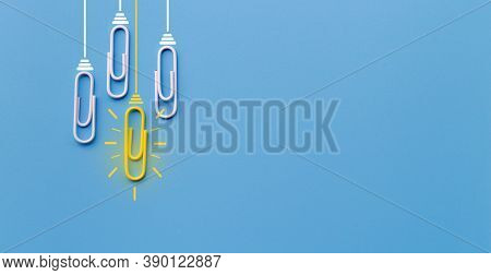 Great Ideas Concept With Paperclip,thinking,creativity,light Bulb On Blue Background,new Ideas Conce