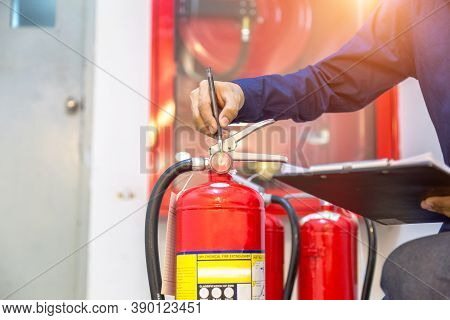 Engineer Checking Industrial Fire Control System,fire Alarm Controller, Fire Notifier, Anti Fire.sys