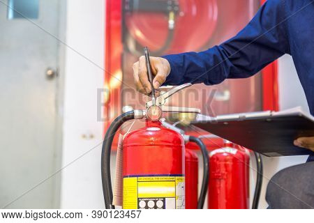 Engineer Checking Industrial Fire Control System,fire Alarm Controller, Fire Notifier, Anti Fire.sys