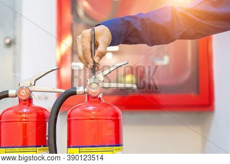 Engineer Checking Industrial Fire Control System,fire Alarm Controller, Fire Notifier, Anti Fire.sys