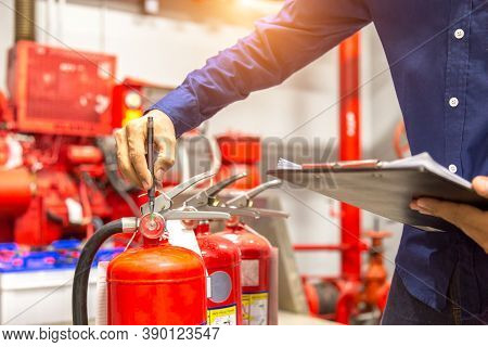 Engineer Checking Industrial Fire Control System,fire Alarm Controller, Fire Notifier, Anti Fire.sys