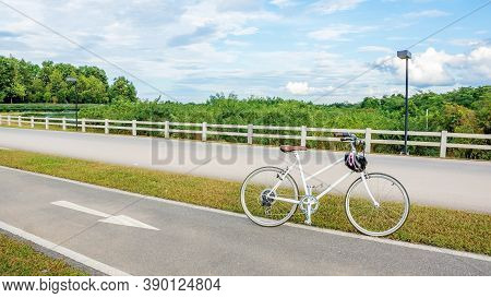 Bicycle On The Bike Lane At Singha Park Chiang Rai, Thailand.