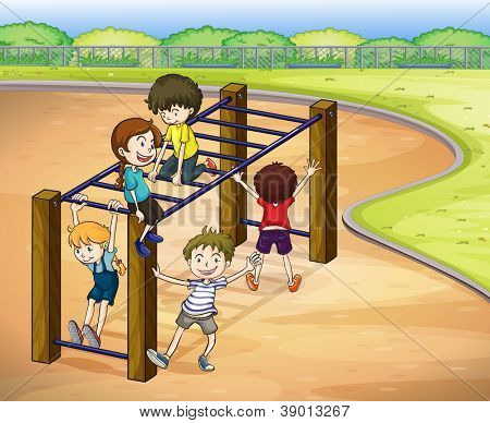 illustrazione di bambini gioco in una splendida natura