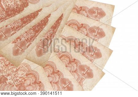 1 Ukrainian Coupon Bills Lies Isolated On White Background With Copy Space Stacked In Fan Shape Clos