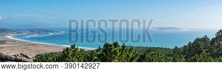 Aerial View Of Beaches And Small Villages Along The Ria De Pontevedra In Spain, With The Cies Island