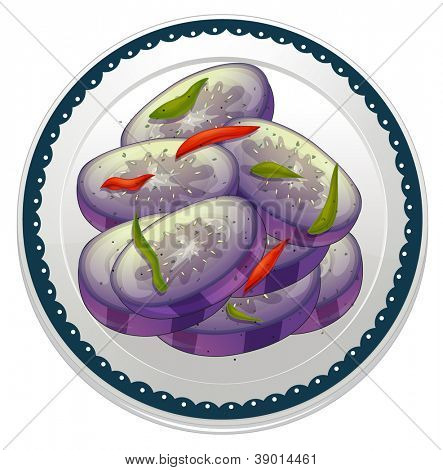 Abbildung der Aubergine in einer Schale auf weißem Hintergrund