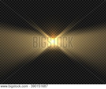 Glow Beacon Beam Effect, Realistic Glow Projector Or Headlight Ray. Isolated Lighthouse Lights In Ni