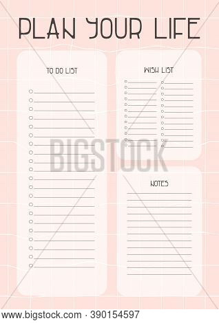 Pink Plan You Life Page With Wish List, Notes And To Do List Templates
