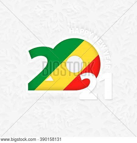 Happy New Year 2021 For Congo On Snowflake Background. Greeting Congo With New 2021 Year.