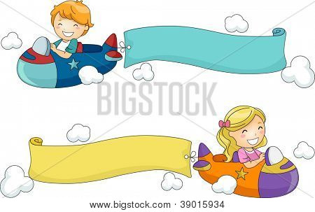 Illustration de Kids avions-jouets avec des bannières qui leur sont rattachés d'équitation