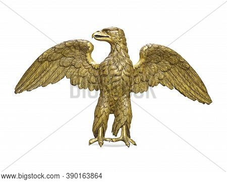 Golden Coat Of Arms Eagle Isolated On White Background. Design Element With Clipping Path