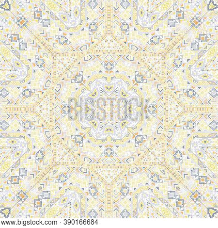 Stylish Seamless Ornament Of Simple Geometry Shapes Composition. Ethnic Apache Motif. Textile Print.