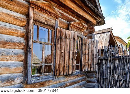 Traditional Vintage Russian Timber House In The Suburb Of The Samara, Russia