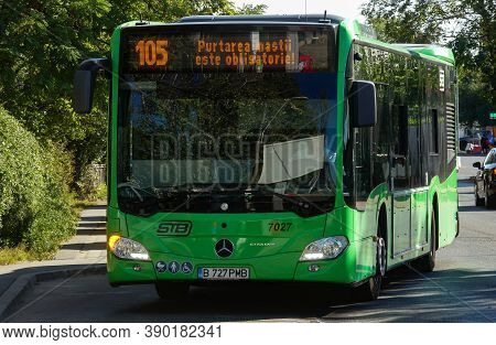 Bucharest, Romania - September 27, 2020: A Public Transport Bus Mercedes Citaro Hybrid Is Driven In 