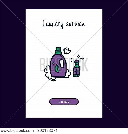 Icon Of Liquid Laundry Detergent And Stain Remover For The Laundry Room In The Doodle Style. Icon Fo