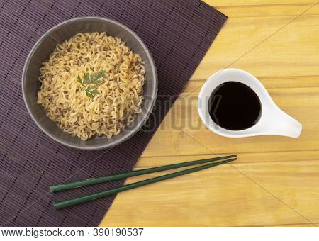 Lamen On A Bowl With Hashi And Soy Sauce.