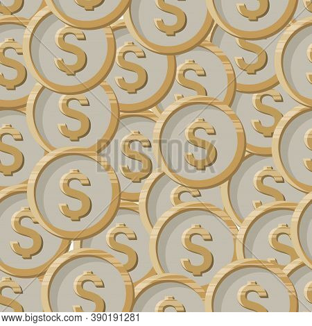 Dollar Coin. Vector Money Background. Dollar Seamless Pattern. Business Concept. American Money Sign