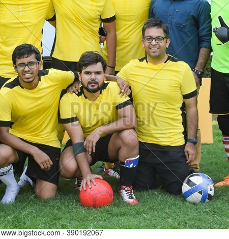 New Delhi, India - January 26 2020: A Football Player Is Holding Adidas 