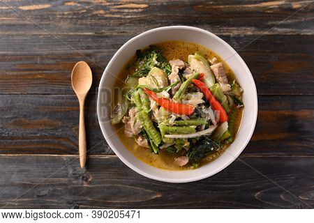 Northern Thai Food (kaeng Khae), Spicy Curry Soup With Pork And Mixed Local Vegetables And Herbs, Ma