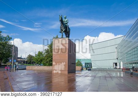 Helsinki, Finland - September 16, 2017: Monument To Karl Gustav Mannerheim On A Sunny September Day