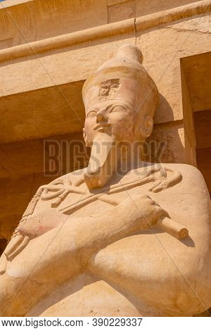 Sculptures Of Pharaohs Entering The Funerary Temple Of Hatshepsut In Luxor. Egypt