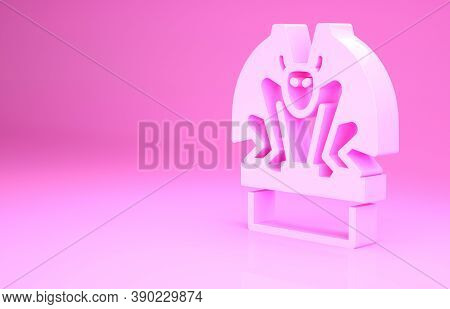 Pink Gargoyle On Pedestal Icon Isolated On Pink Background. Minimalism Concept. 3d Illustration 3d R