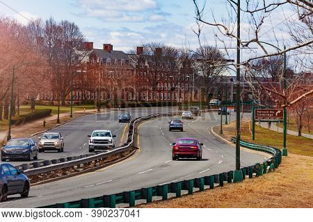 Memorial Drive Road Along Charles River Massachusetts, Usa