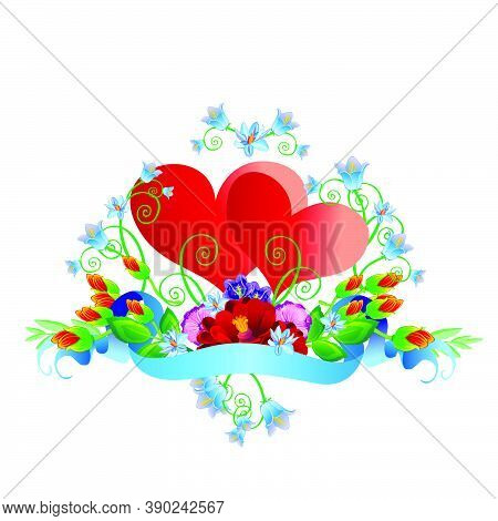 Red Hearts, Decoration For Postcard, Valentine's Day, Isolated Object On White Background, Vector Il