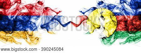 Armenia Vs France, French, Flnks Smoky Mystic Flags Placed Side By Side. Thick Colored Silky Abstrac