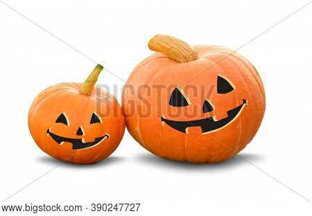 Funny Halloween Pumpkins, Funny Jack Olantern Isolated On White Background
