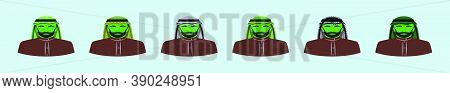 Set Of Man In Wearing A Keffiyeh Cartoon Icon Design Template With Various Models. Vector Illustrati