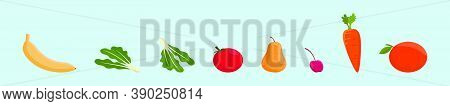 Set Of Fresh Fruit And Vegetable Design Template With Various Models, Apple Fruit And More. Vector I