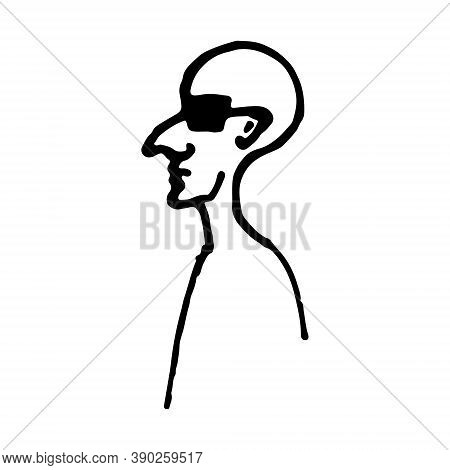 Half Face Silhouette. Vector Hand Drawn Ink Illustration. Peoples Head Side View. Simple Line Art Po