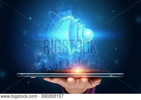 Blue Hologram Internal Structure Of The Earth Above The Tablet, The Structure Of The Core, Geologica