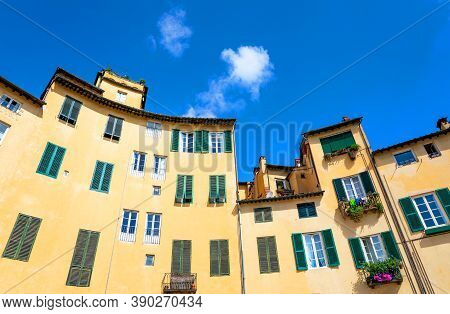 Lucca, Italy, Detail Of The Architectures Arranged In A Hemicycle Of The Anfiteatro Square