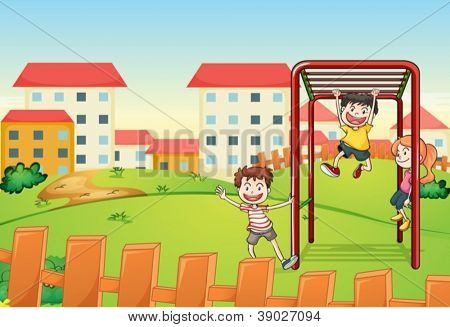 illustrazione di bambini gioco in una splendida natura