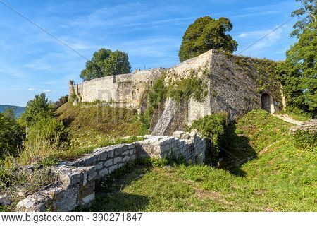 Landscape With Ruins Of Hohenurach Castle Near Bad Urach, Germany. Scenic Panorama Of Abandoned Fort