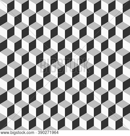 Seamless Pattern With Grayscale Cube. Geometric Cubes Background 3d Design. Geometric Cubes Backgrou
