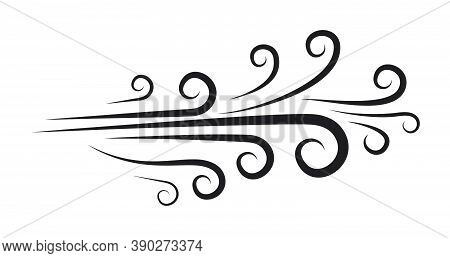 Wind Icon. Blow, Blast Doodle. Blowing Air Hand-drawn Clipart Isolated On White. Spiral Ornamental L