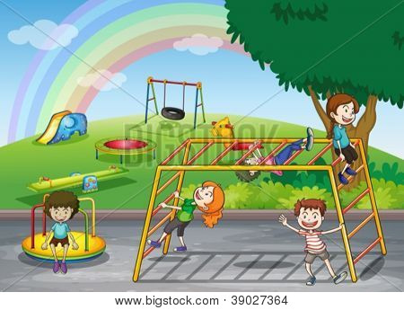 illustrazione di bambini gioco in una splendida natura