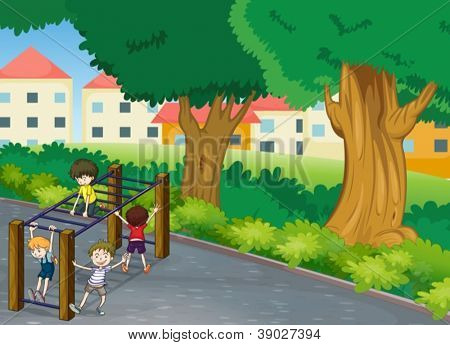 illustrazione di bambini gioco in una splendida natura
