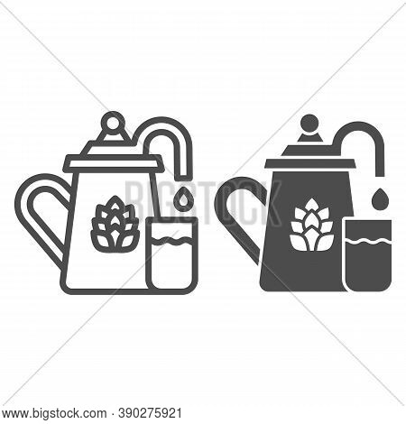 Beer Fermentation Line And Solid Icon, Craft Beer Concept, Equipment For Filtration And Brewing Sign