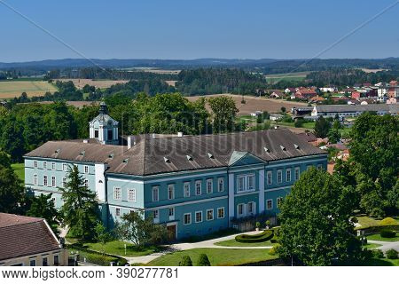 New Dacice Castle Stands At The Crossroads Havlickovo Squares And Streets In Hradec Dacice. Today, I