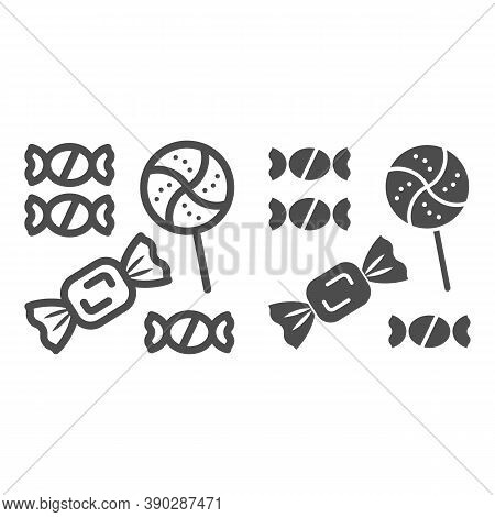 Sweets Line And Solid Icon, Halloween Concept, Candy Set Sign On White Background, Sweet Lollipop An