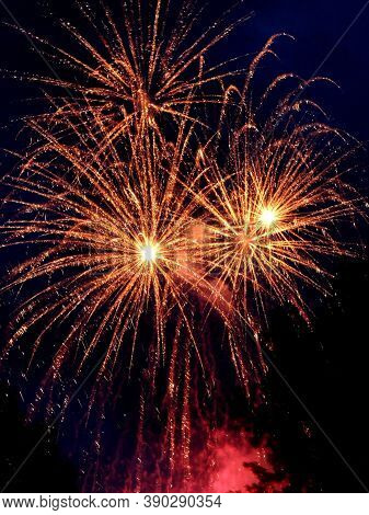 three fireworks in the sky at night for the new year celebration