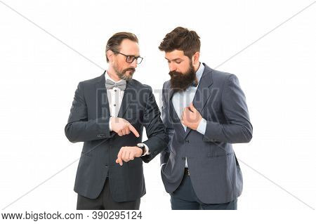 Punctuality Concept. Business People Formal Clothes Checking Time. Time Management Discipline. Impro
