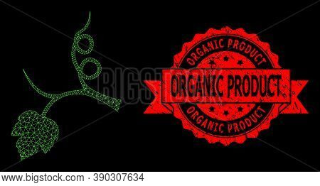 Mesh Network Grape Sprout On A Black Background, And Organic Product Rubber Ribbon Seal Print. Red S