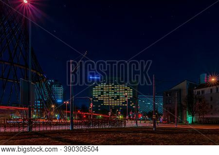 Heart Shaped Illuminated Windows Of The Grand Westin Hotel In Munich. Germany At The 14th April 2020