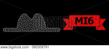 Mesh Web Hat On A Black Background, And Mi6 Textured Ribbon Stamp Seal. Red Seal Contains Mi6 Captio